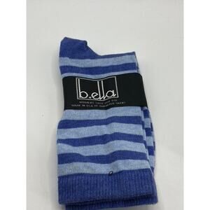 B.ELLA Women's Denim Blue Striped Knit Cotton-Blend Tilly Crew Socks SZ OS
